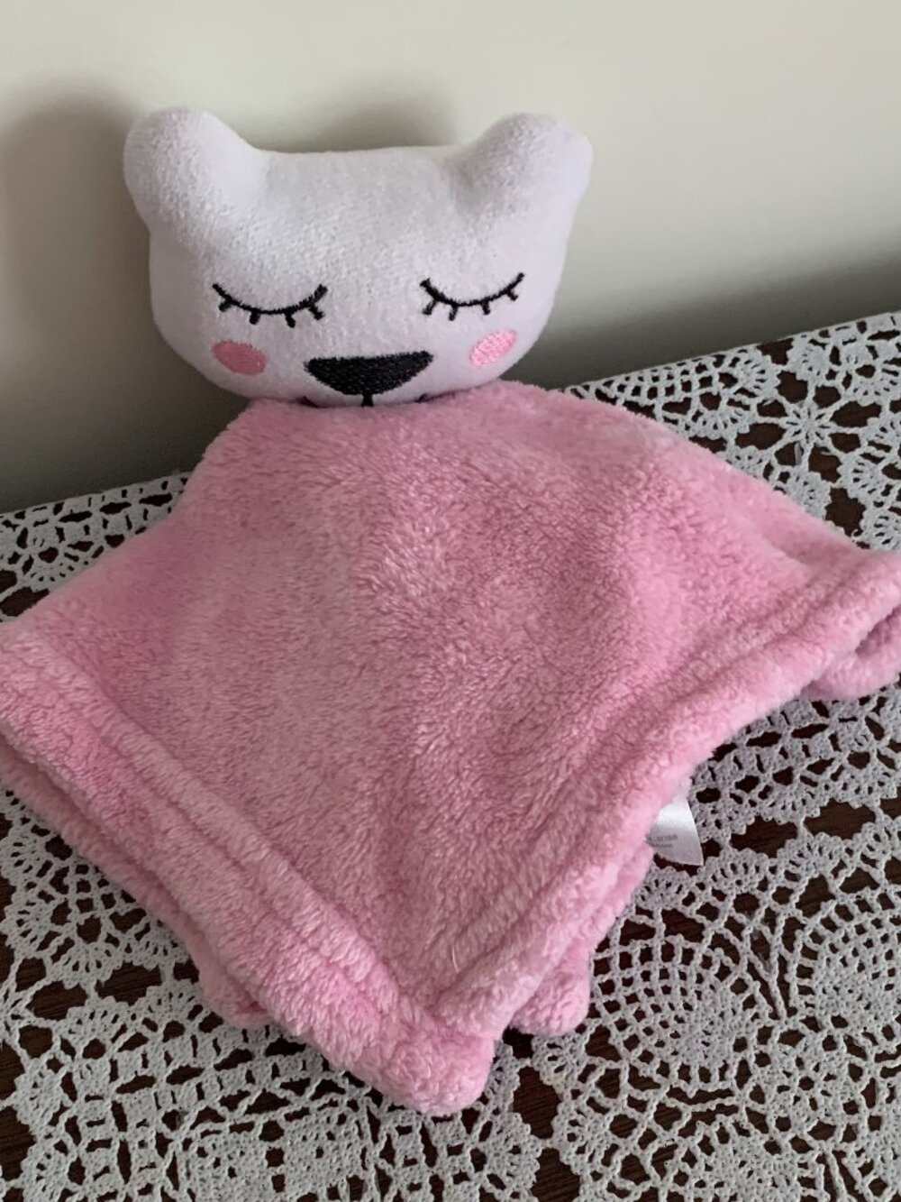 Le Bebe Favorite Pink Cat Lovey Security Blanket Baby Blankie Soothing 10 Inch